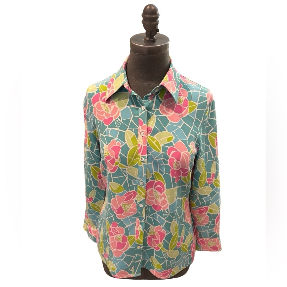 Lilly Pulitzer Floral Silk Blouse Button Down Small
